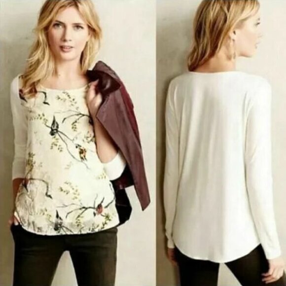 Deletta Oak Song Velvet Top Bird Small Cream Anthropologie - Picture 2 of 7
